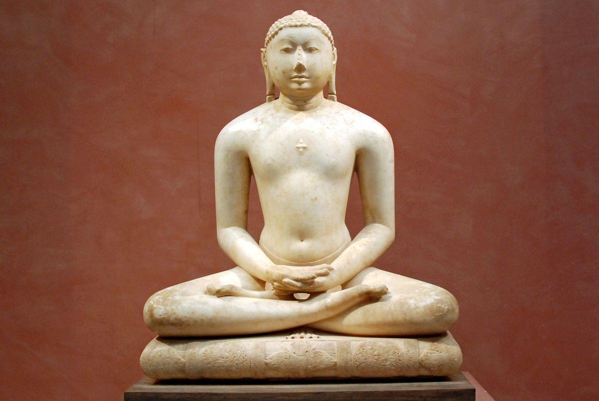 Met Highlights 10-2 Jain Svetambara Tirthankara in Meditation Seated on a Throne Cushion - India 11C Close Up